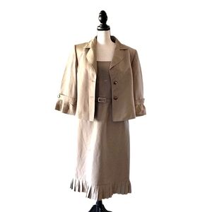 Alex Marie Tan Linen Blend Pleated Bottom Hem Skirt Suit Women's Size 10 NWT